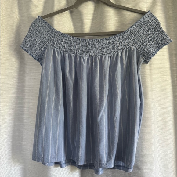 American Eagle Blue and White Stripped Off-The-Shoulder Top - Picture 4 of 4